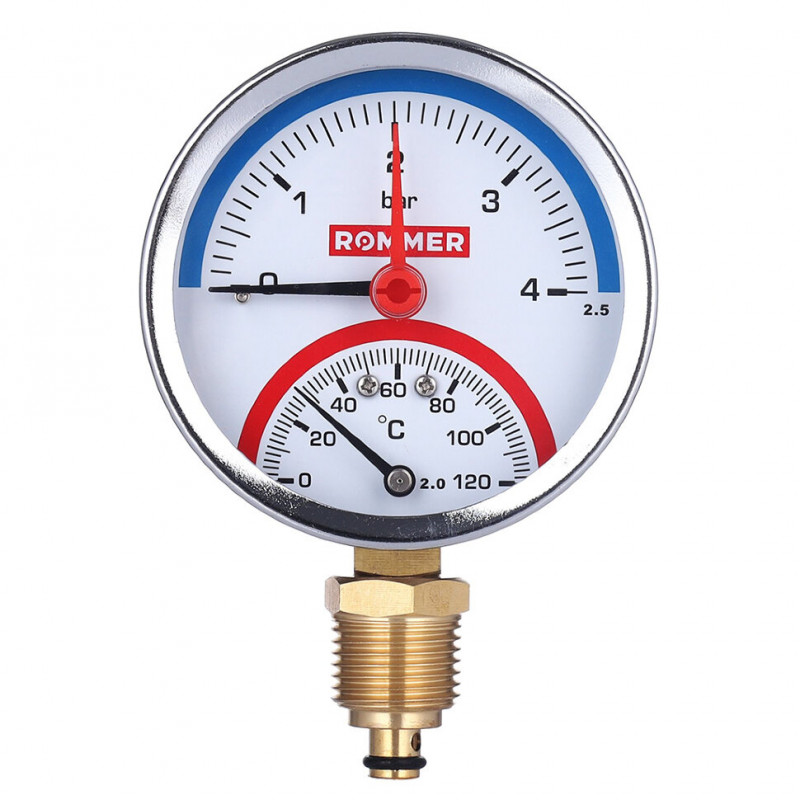 Термоманометр Dy 80 радиальный 1/2, 4 бар 0-120 Rommer