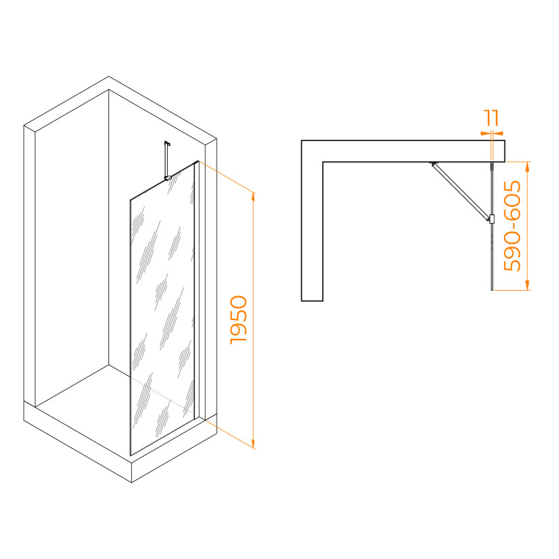 Душевая перегородка 60*195 RGW WA-102 Хром/Прозрачное/6 мм(590-605) (Easy 351010206-11