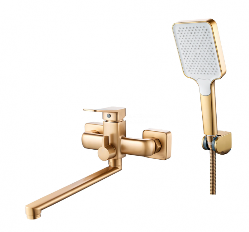 Смеситель для ванной длинный нос, SHEVANIK S9922G золотой сатин