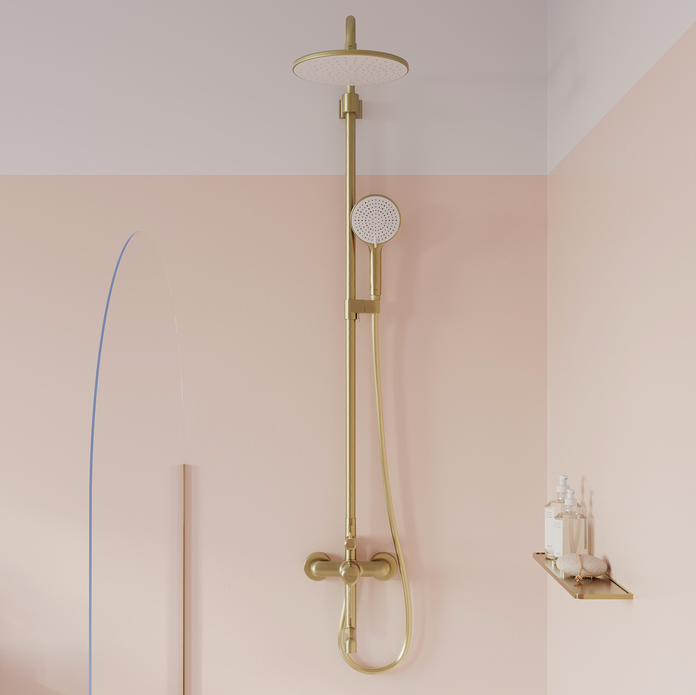 Душевая система с тропическим душем и изливом, золотой матовый, Aiger, IDDIS, AIGMG3Fi06