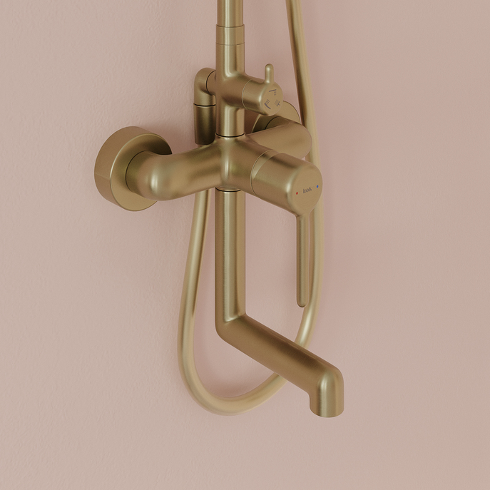 Душевая система с тропическим душем и изливом, золотой матовый, Aiger, IDDIS, AIGMG3Fi06