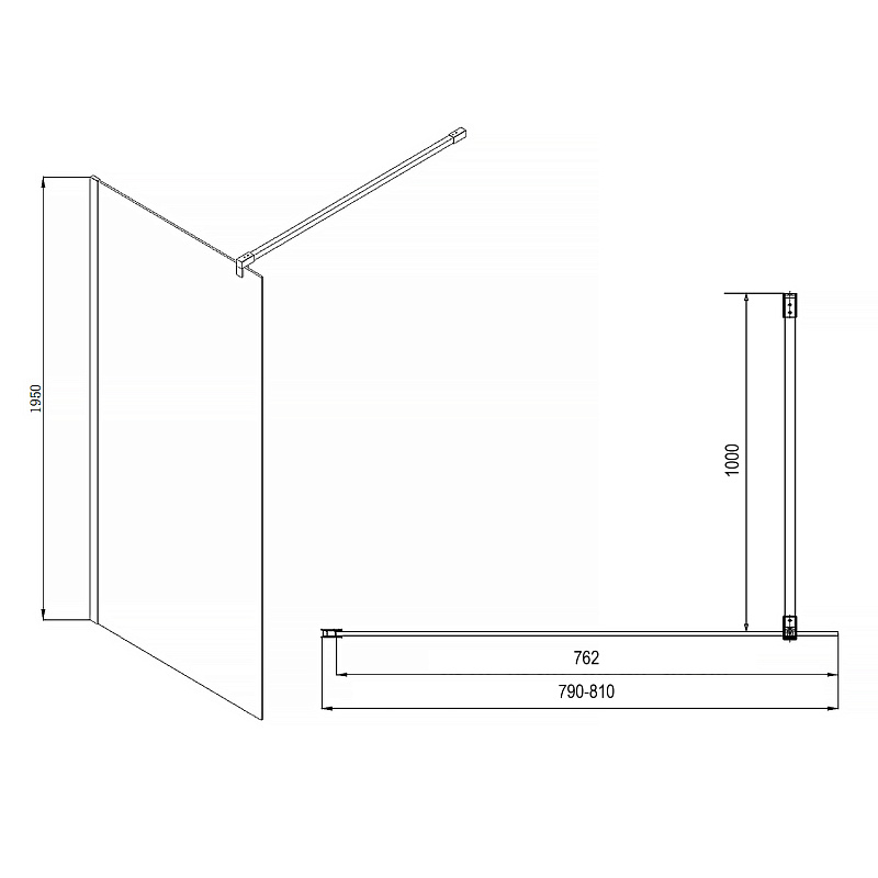 Душевая перегородка Walk-in 800*1950 AZ-NAR6310 CHICAGO прозр ст 8мм,EasyClean кршт 1000мм, проф срб