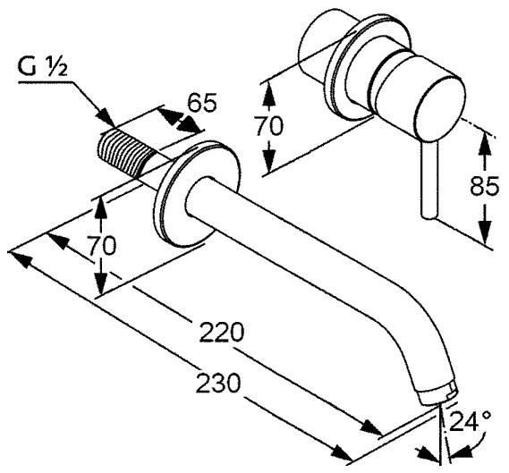 Смеситель для раковины настенный KLUDI BOZZ SET 2 отв. 230 мм + внутренняя часть 38243