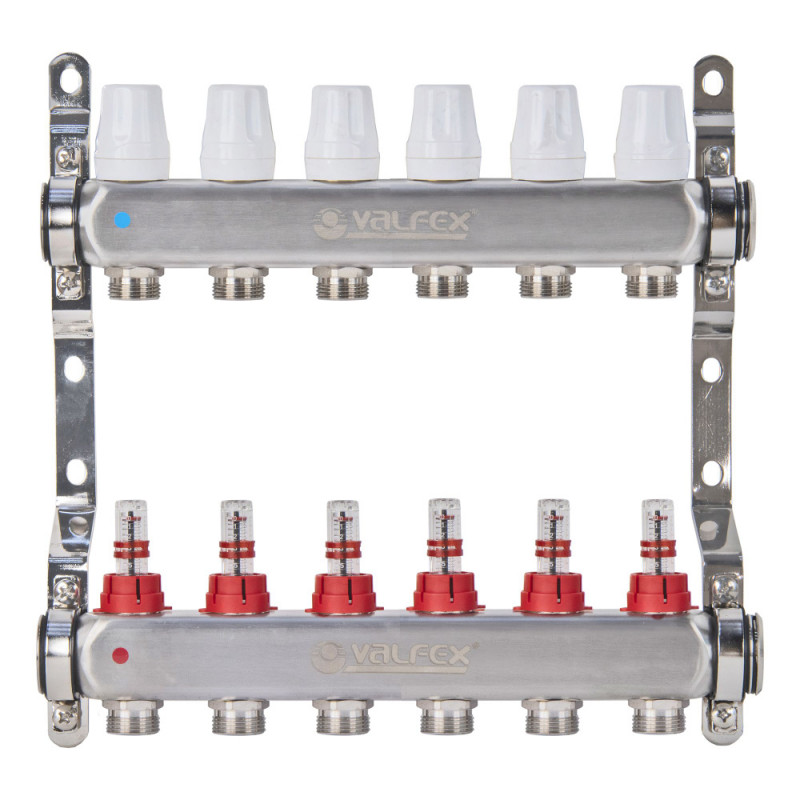 Коллекторная группа с расходомерами 6 в. 1"x3/4" НЕРЖ VALFEX