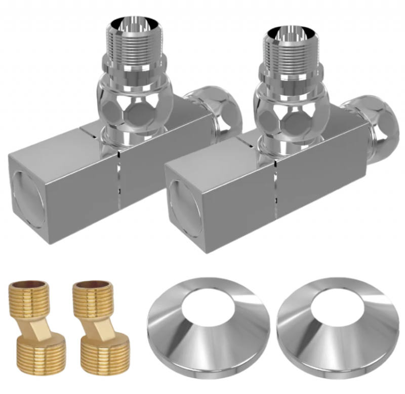 Комплект 2шт.: вентиль квадрат г/ш 3/4х1/2, эксцентрик 3/4х1/2, отражатель 3/4, цвет хром