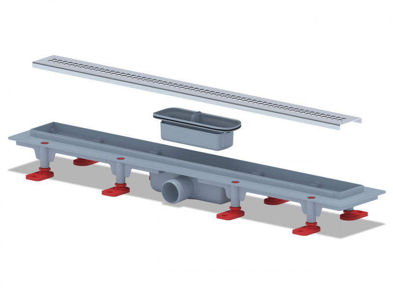Трап линейный пласт. СУХОЙ 650*62 вып. 40мм, стальн. нерж решетка глянец "Риф" АНИ пласт TLQ1265G